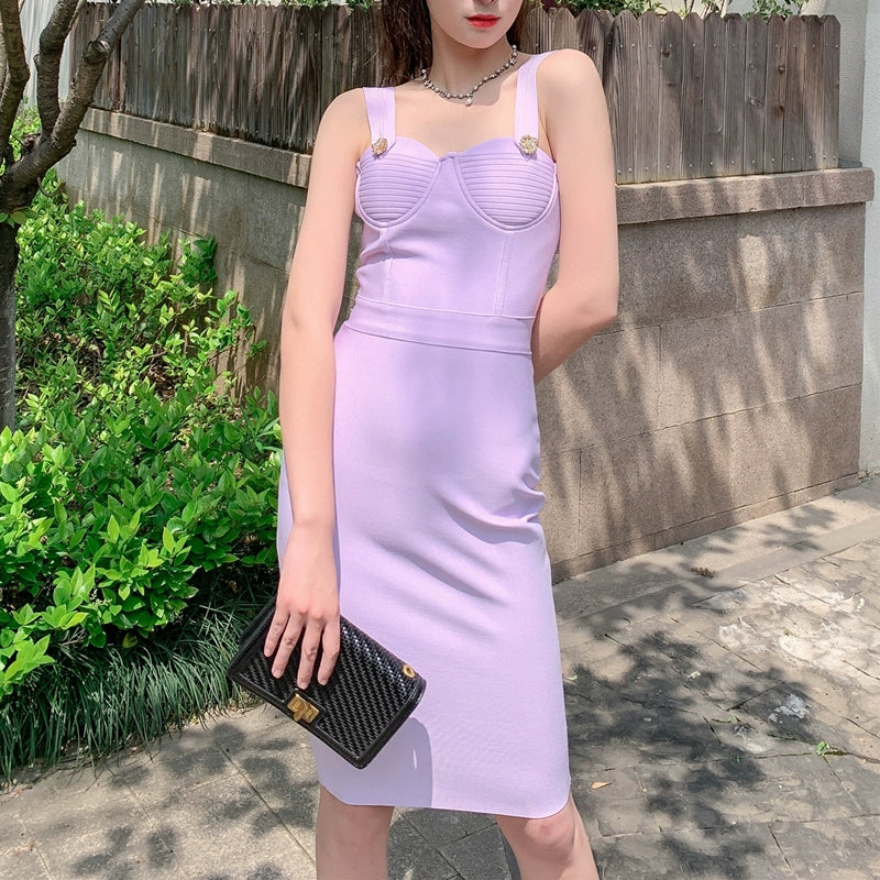 DOLLY Elegant V-Neck Sleeveless Tube Top Body Hug Midi Party Dress-KASIE