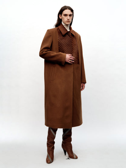 SERRER Coffee-pressed diamond patchwork wool loose classic single-breasted coat - AVA.