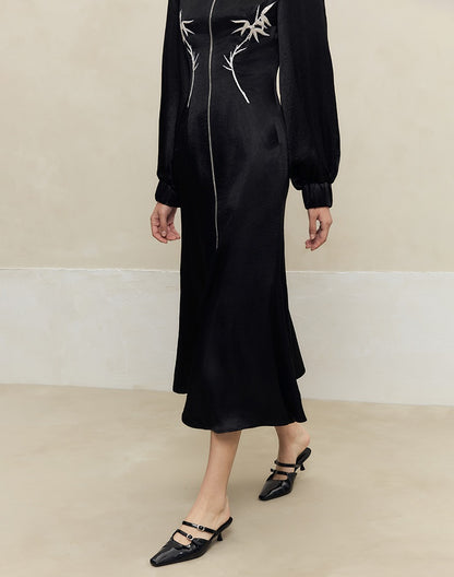 HECO 100% Acetate embroidered Stand-Up Collar black white Jacket Dress Women - king.