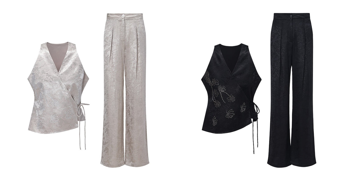 WANGXO  Cross-Strappy Top Relaxed Pants and Statement Silhouette Suits Set -ZAYA