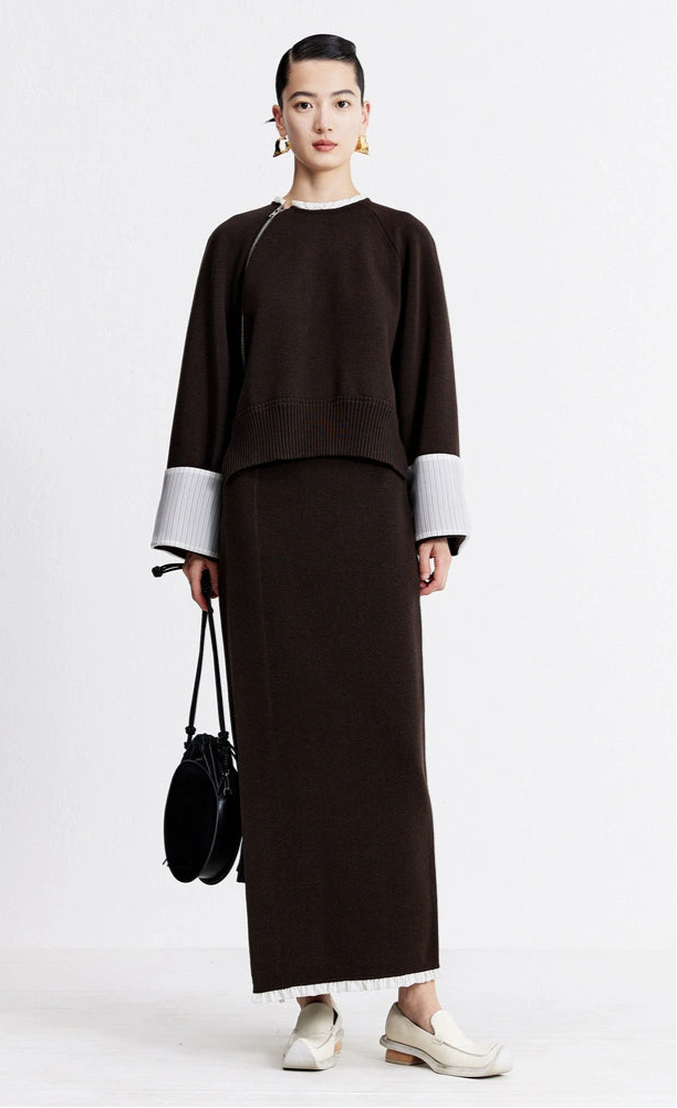 ZHUCHONGYUN autumn wool patchwork knitted straight skirt--YUKIO.