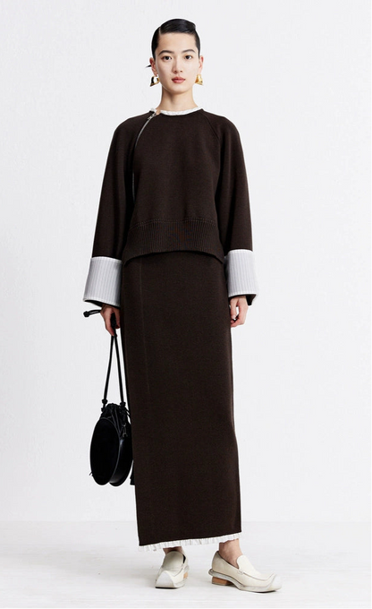 ZHUCHONGYUN autumn wool patchwork knitted straight skirt--YUKIO.