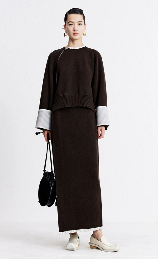 ZHUCHONGYUN autumn wool patchwork knitted straight skirt--YUKIO.