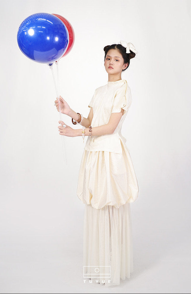 TUYUE Ivory Weaving Slim Short-Sleeved Top - BARBIE.