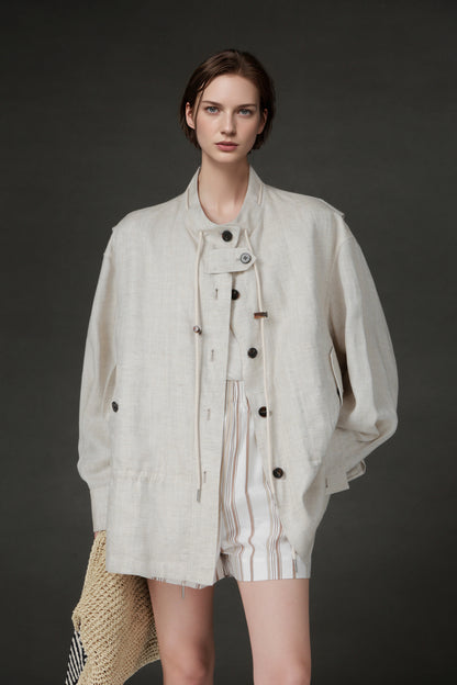 PIAOIN Light Luxury Tencsel Linen Elasticated Waist Drawstring Shorts Versatile Straight Pant-AMELIA