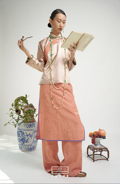 TUYUE Linen Woven Flower Slit Skirt Pants Set Layered- RICHARD