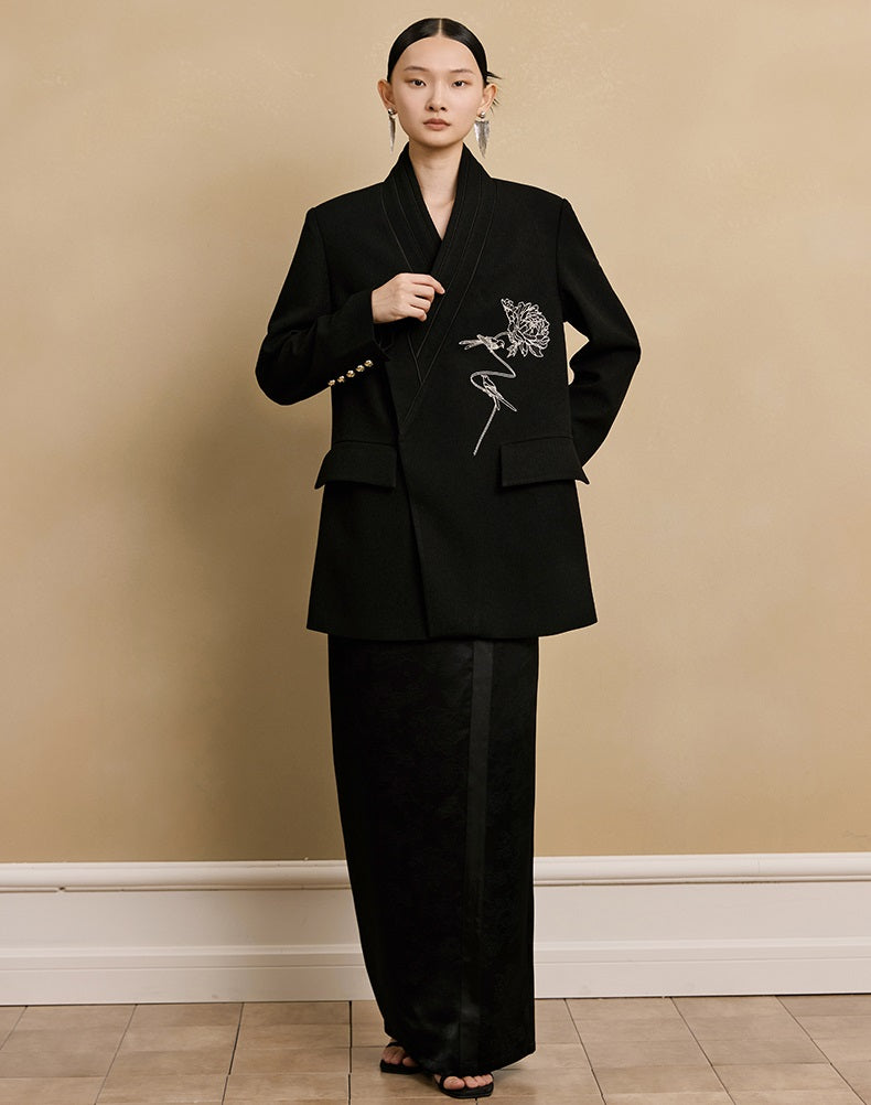 HECO Acetate Woven Embroidery V-Neck Blazer Women's Spring- LET.