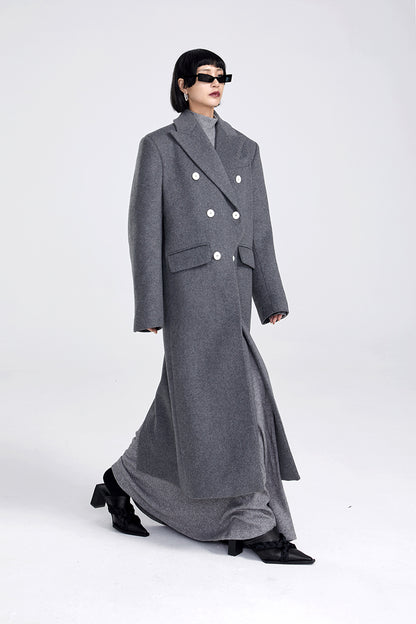 TINY IN Maxi double-breasted women's wool coat jacket - INO