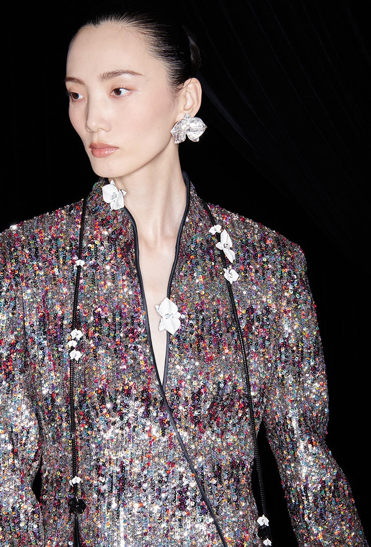 M essential Mackay designer Radiant Night Embroidered Slim Side Dress - TRIBE.