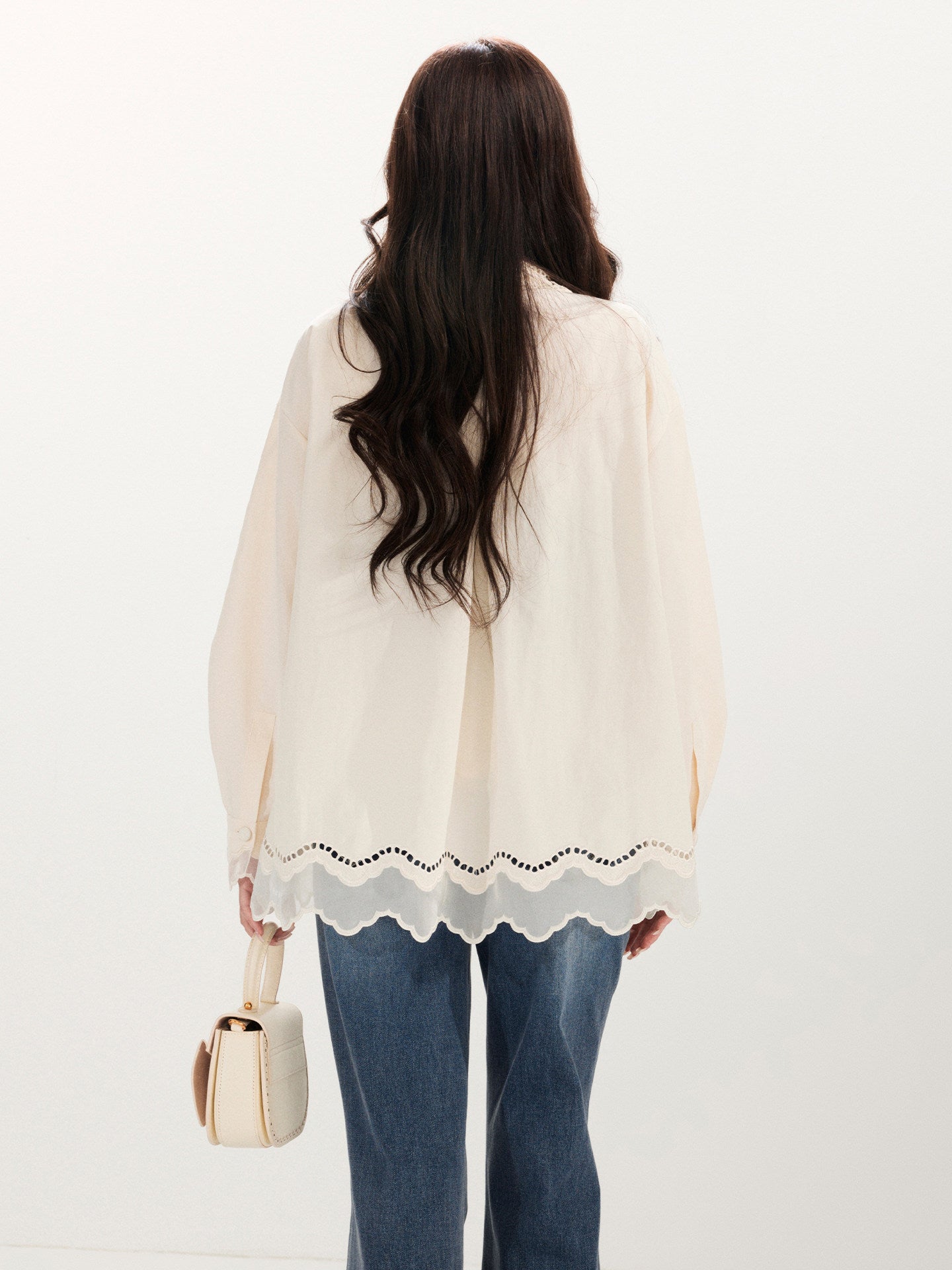 FAME Embroidery Hollow Design Long-Sleeved Casual Shirt