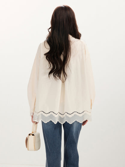 FAME Embroidery Hollow Design Long-Sleeved Casual Shirt