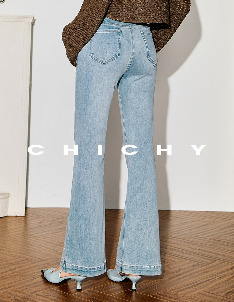 CHICHY hot diamond bootcut blue high-waisted slim pants-KYO