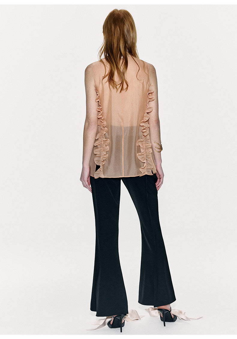 ATELIER MISS LU Three-dimensional Pressed Lace Design Sheer Top - TESSY