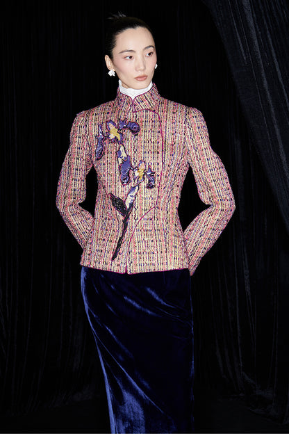 M essential Mackay designer kneaded gold coarse iris stacked slim jacket - FLAG.