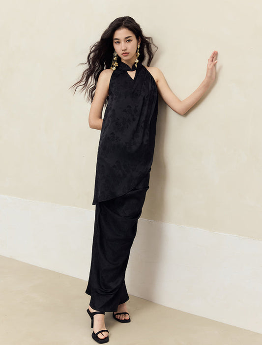 HECO Acetate Pleated Vest Sleeveless Top Skirt Set - prue.