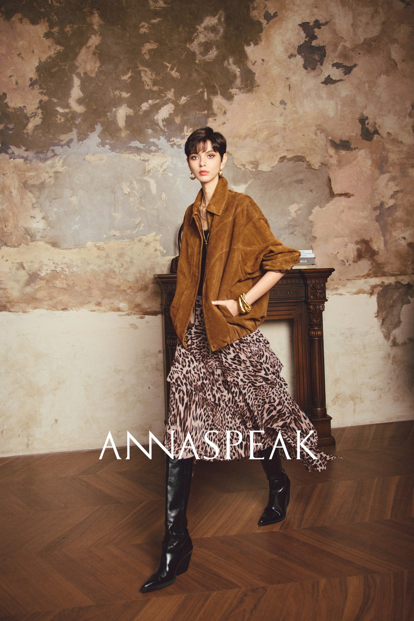 ANNASPEAK ROSSO Red Label Eco-Friendly Leather Heavy Jacket Skirt Set-GHUGH.