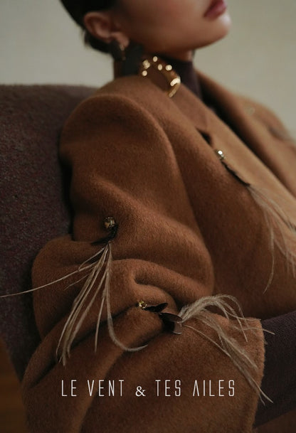LE VENT&TES AILES luxury wool reversible ostrich feather blazer coat-MAVS.