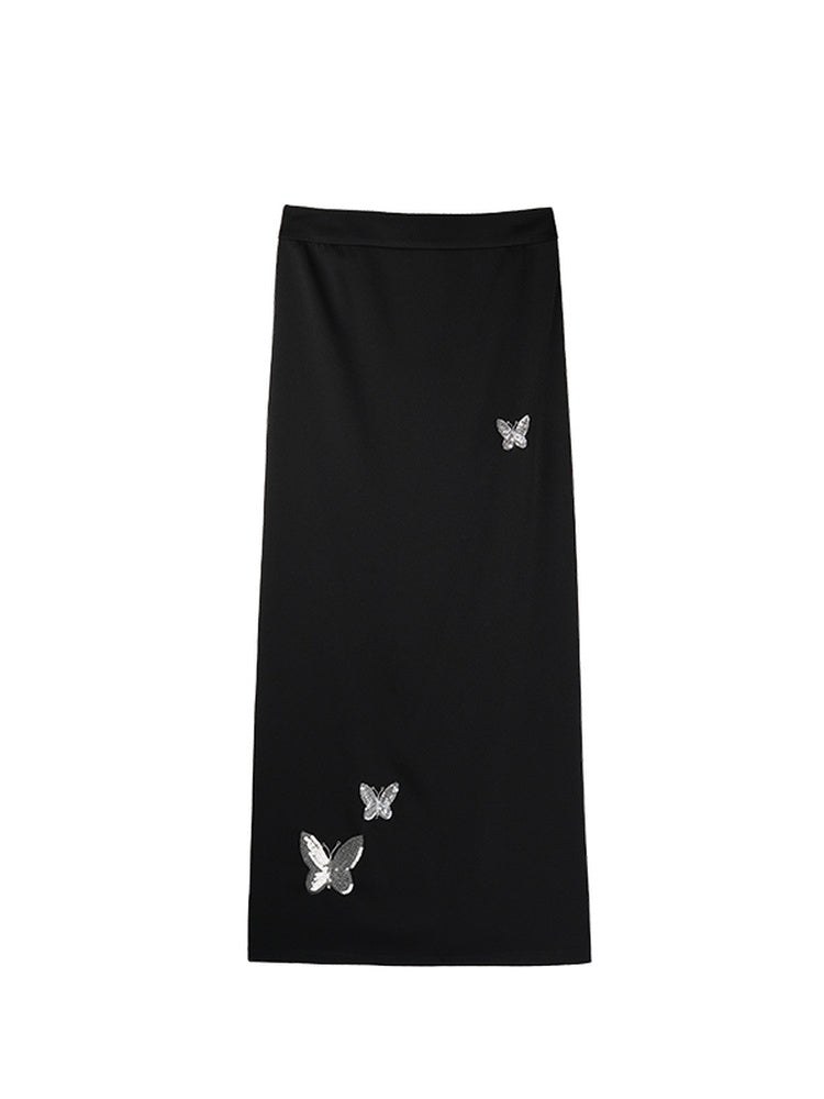 HECO Chinese butterfly bead embroidered slimming straight skirt - POLY.