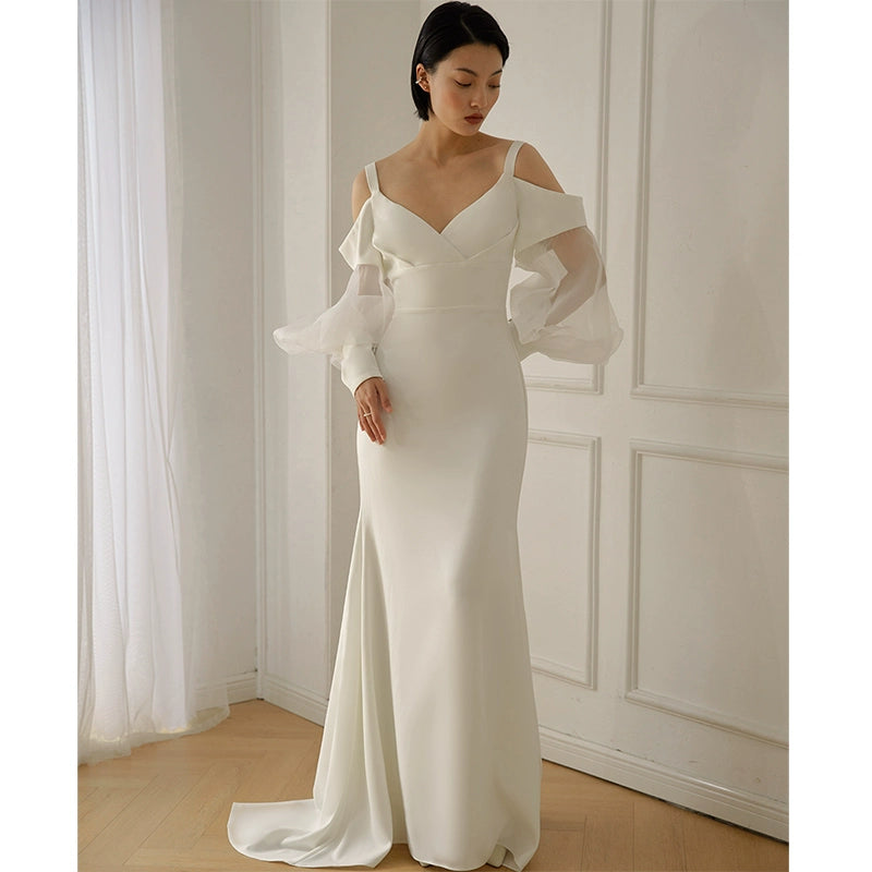GOUDIN white high-quality texture elegant light luxury evening dress-CAS.