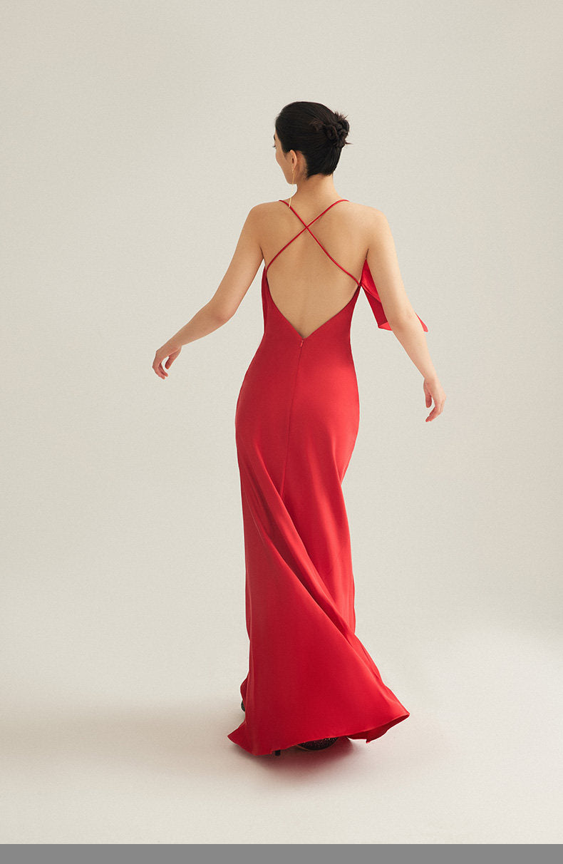 GOUDIN dressing satin party evening gown-MORA.