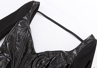 Le Palais  black patent leather fishbone slim top-JENNY