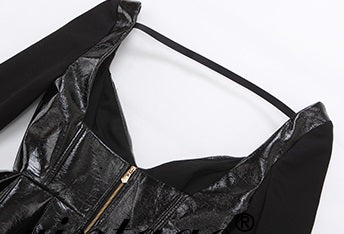 Le Palais  black patent leather fishbone slim top-JENNY