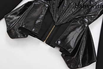 Le Palais  black patent leather fishbone slim top-JENNY