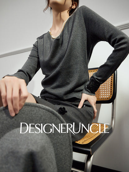 DGU "Ye Ni" gray wool knitted sweater versatile commuter slimming design top - Dylan.