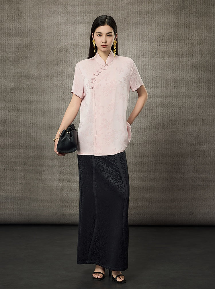 HECO Flower Branch Dark Pattern Short Sleeve Collar Shirt - CHANTS.