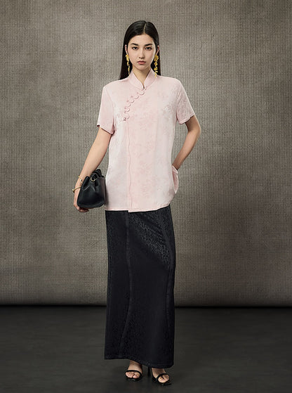 HECO Flower Branch Dark Pattern Short Sleeve Collar Shirt - CHANTS.