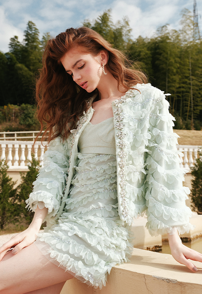 Wardrobes by Chen Green Long Sleeve Short Flower Jacket/Dress- Daby