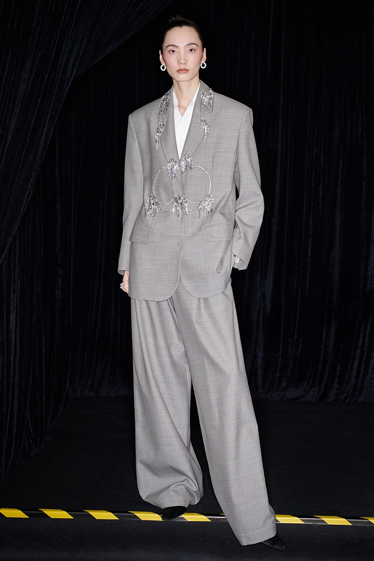 M essential Mackay designer skinny wool orchid crystal lamp tassel bead suit - TONY.