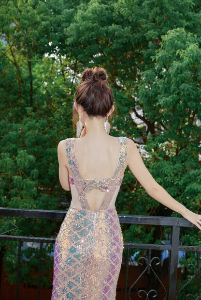 DOLLY Elegant V-Neck Sleeveless High Waist Long Fish Tail Banquet Dress-PHANIE