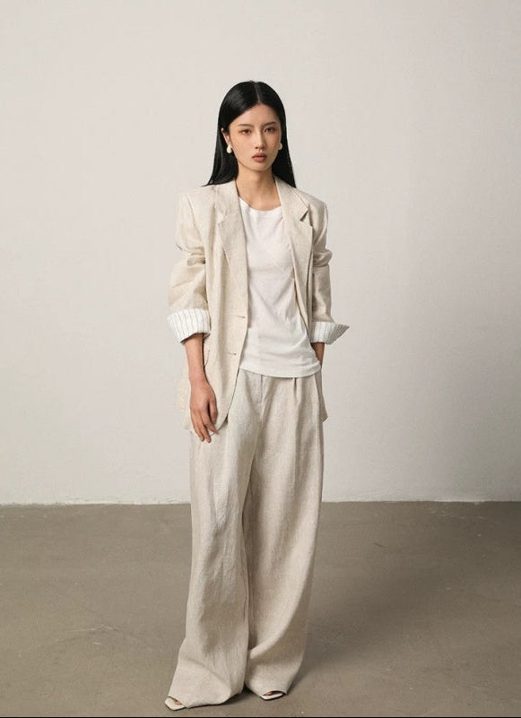 PIAOIN Premium Casual Linen Blazer Women's Versatile Straight Wide-leg Pants ALEXANDRA