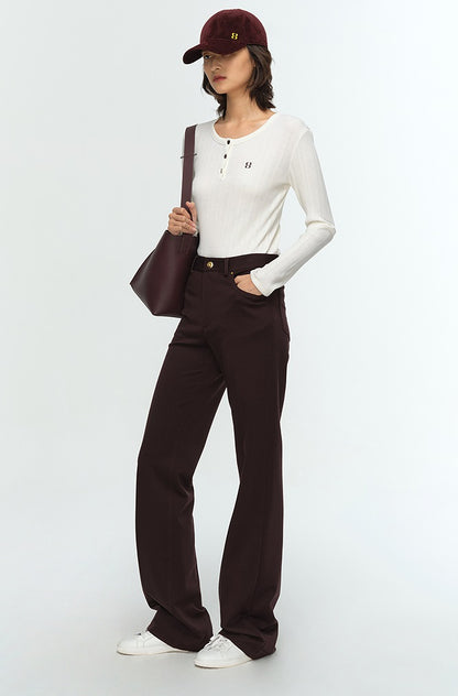 COMME MOI Lu Yan designer new women's Henry collar wool base T-shirt - OLIVIA.