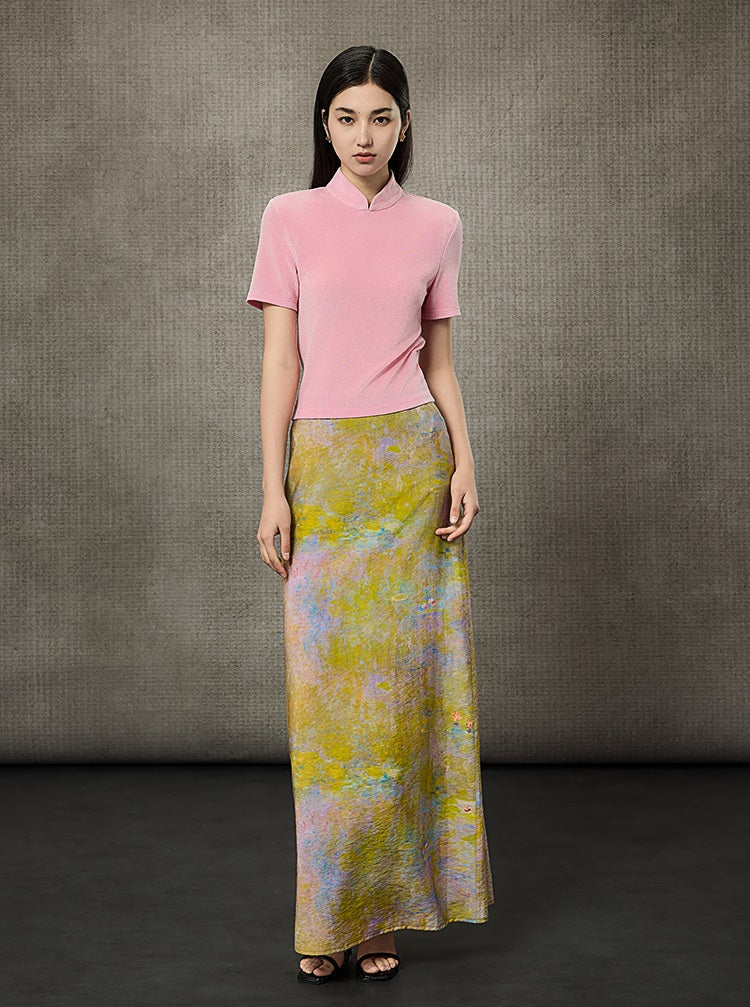 HECO Oil Painting Print High Waist Slim Skirt- SHIELD.