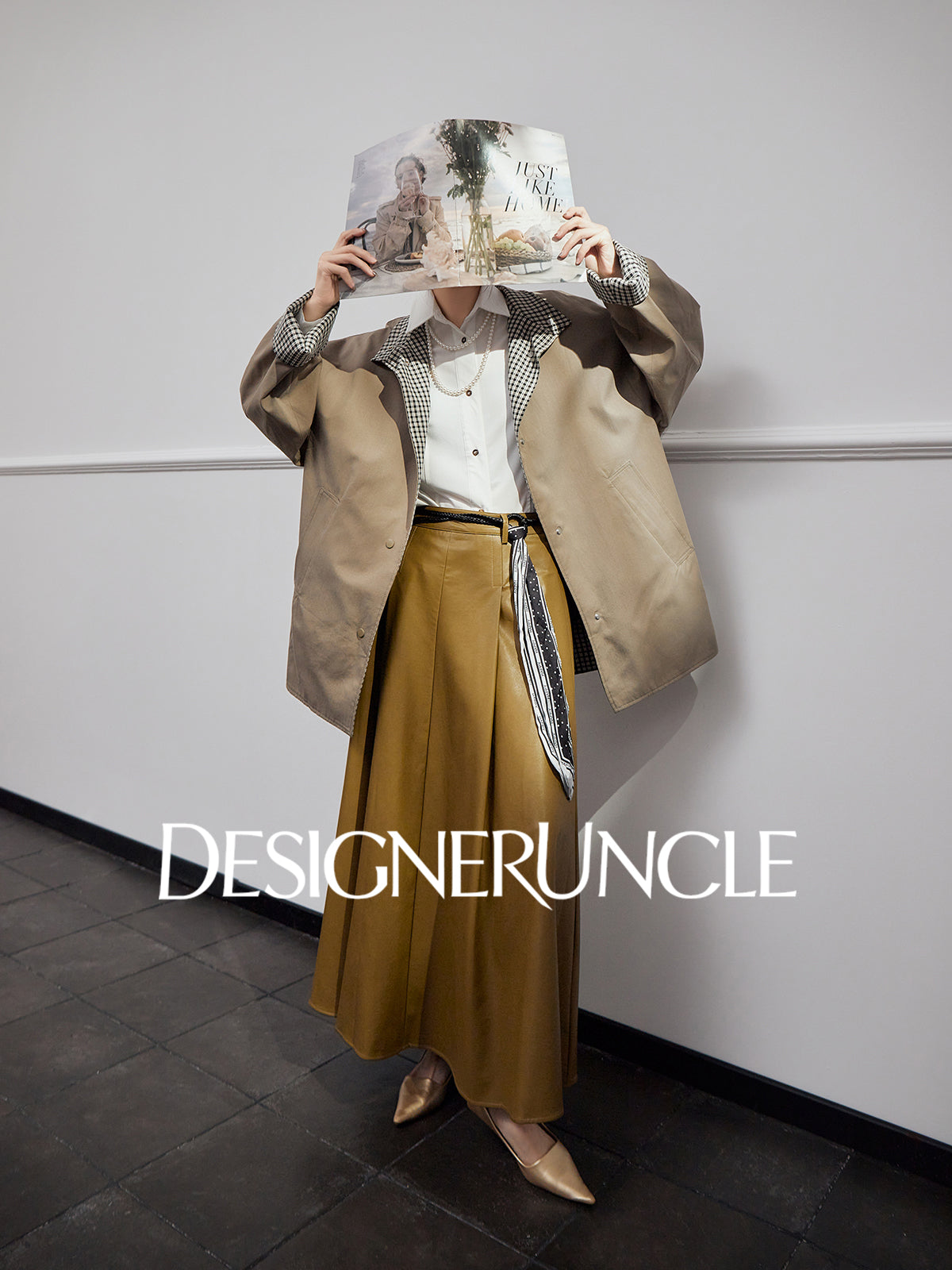 DGU "Niyu" khaki double-breasted mid-length trench coat - DANGE.