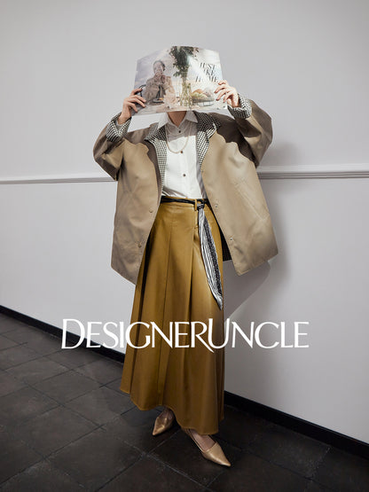 DGU "Niyu" khaki double-breasted mid-length trench coat - DANGE.