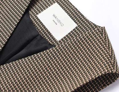 WANGXO | V-Neck Waist Ruffle Swing Sleeveless Vest Suit-ZORA.