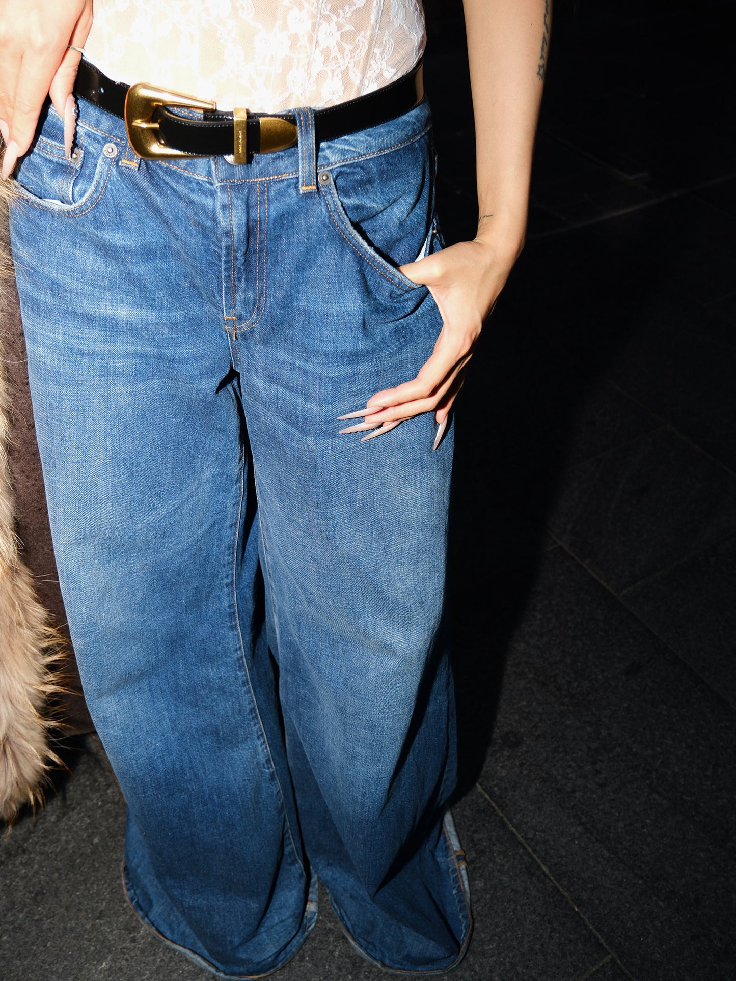 MEI SANGUAN Denim wide-leg floor-length bootcut jeans - FUNMI