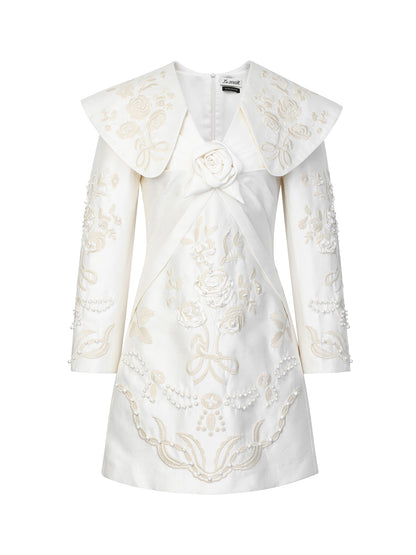 FAME Romantic Modern Rose Embroidered Lapel Dress - SERGIO