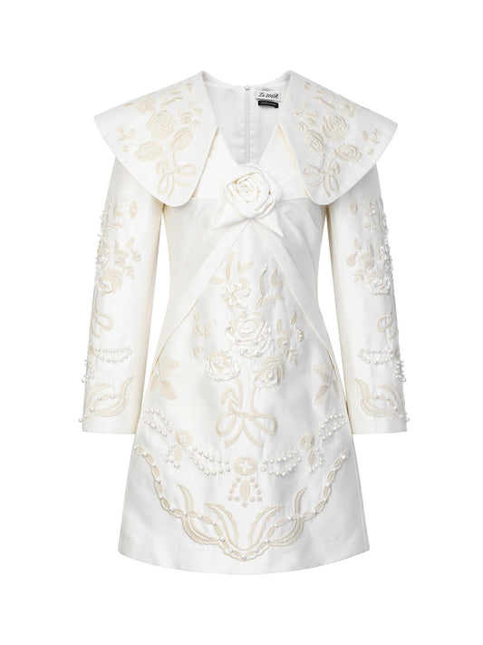 FAME Romantic Modern Rose Embroidered Lapel Dress - SERGIO