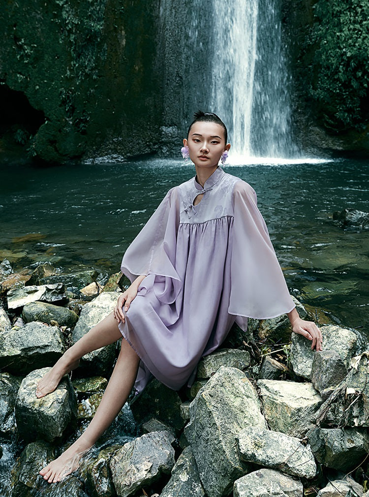 HECO [Feng Wu Clear Sleeves] New Chinese Standing Collar Buckle Flowing Dress- CLOAK.