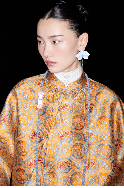 M essential Mackay designer halo stand-up collar jacket orange skirt suit  - Guaida.