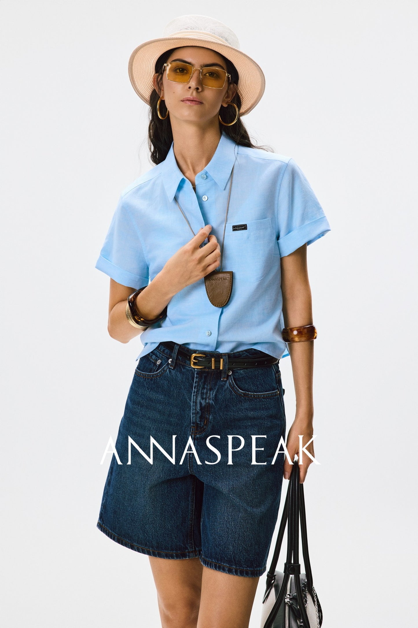 ANNASPEAK  denim Bermuda denim shorts-WAA.