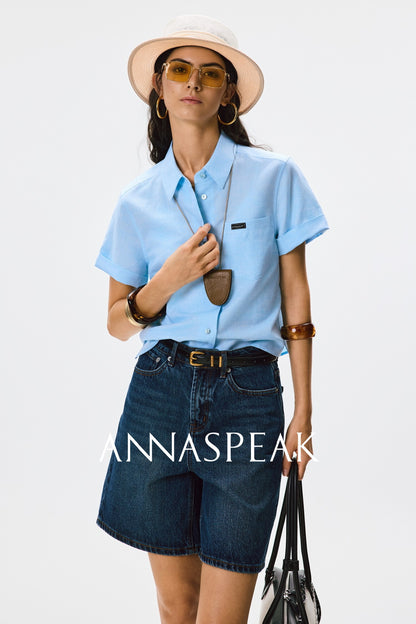 ANNASPEAK  denim Bermuda denim shorts-WAA.