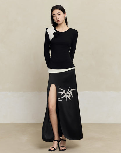 HECO Anti-Wrinkle Acetate black white maxi Skirt Women - where.
