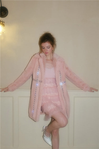 Wardrobes by Chen  Luxury Soft Pink Handmade Diamond Fur Plush Coat-Elanor