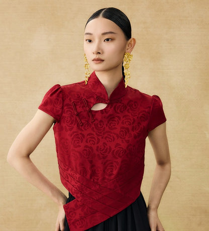 HECO Chinese acetate stand-up collar hollow buckle T-shirt - QUES.