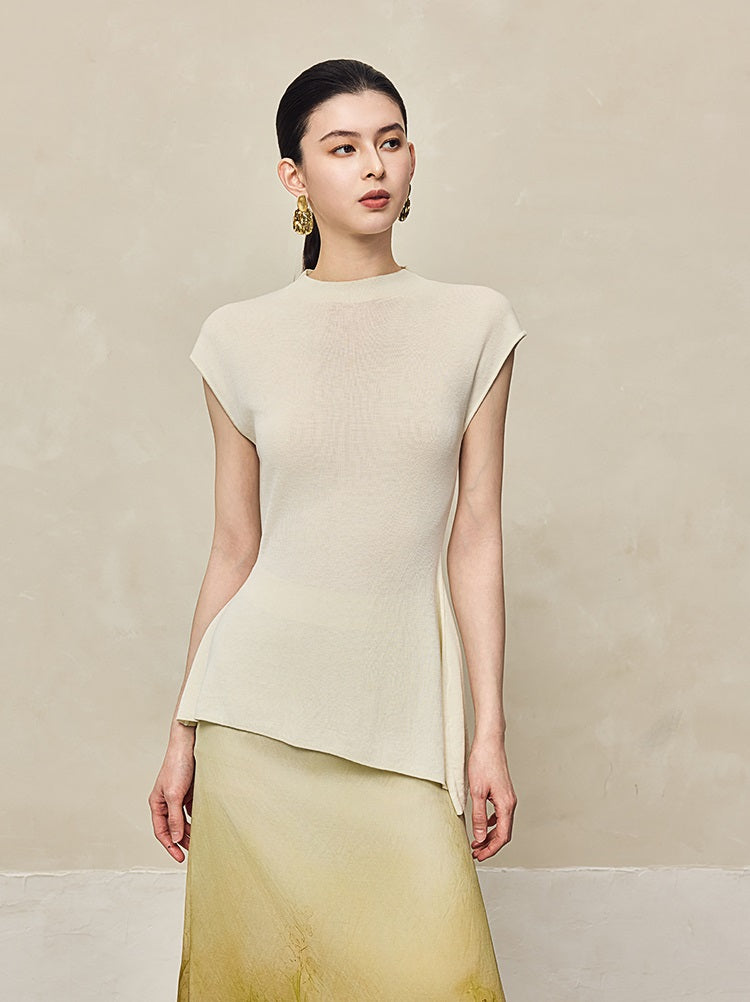 HECO Shoulder Sleeveless Oblique Hem Top - SABO.